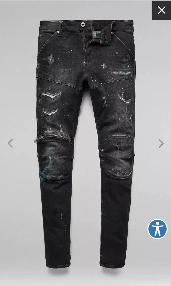 G Star Raw Men s 5620 Knee Zip Skinny Jeans Black Painted 240 38x34 New
