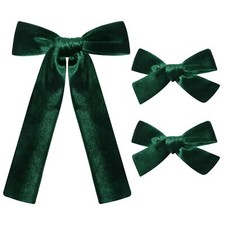 Dark Green Velvet Hair Bows 2 Sizes Long and Basic 4  Hair Bow Set for Toddle...