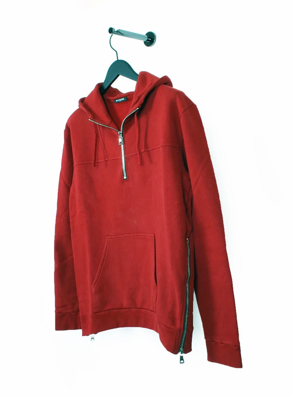 Genuine Balmain Red Hooded Top Jumper 