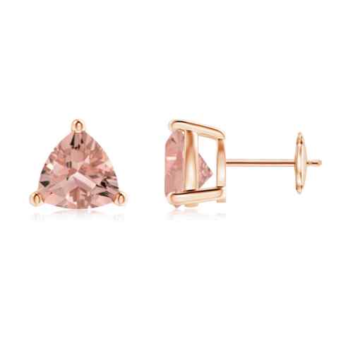ANGARA Natural Morganite Trillion Solitaire Stud Earrings in 14K Gold (8MM) - Picture 1 of 11