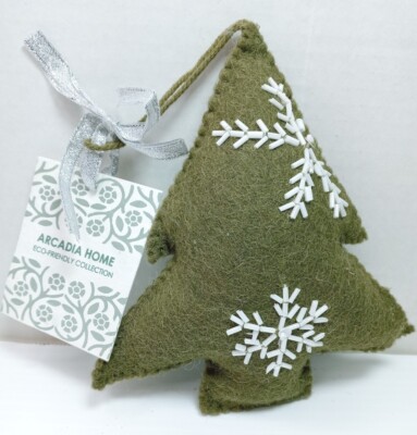 Arcadia Home Holiday GREEN Felt  Wool Christmas Tree Ornament NEW With Tag