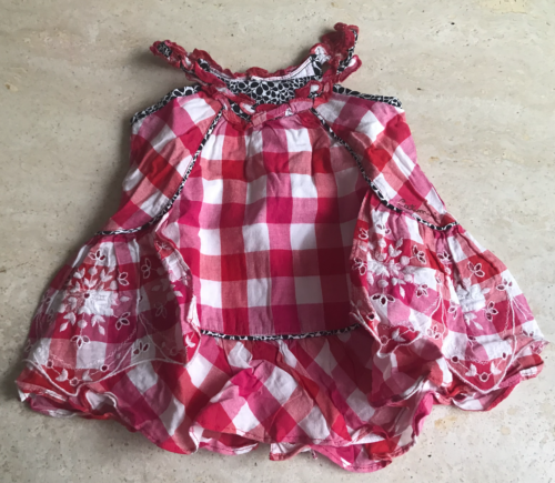 ROBE "CATIMINI" ROSE/ROUGE A CARREAUX - TAILLE : 6 MOIS - Afbeelding 1 van 2