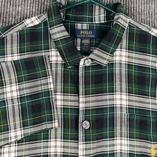 Polo Ralph Lauren Mens Sleep Shirt Large Green Plaid Long Sleeve Button Down