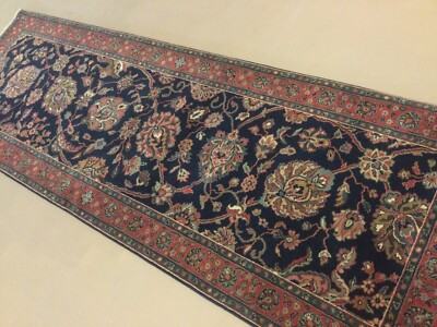 2 .8  x 8  Dark Blue Rose Hand Knotted Traditional Oriental Rug Short Runner