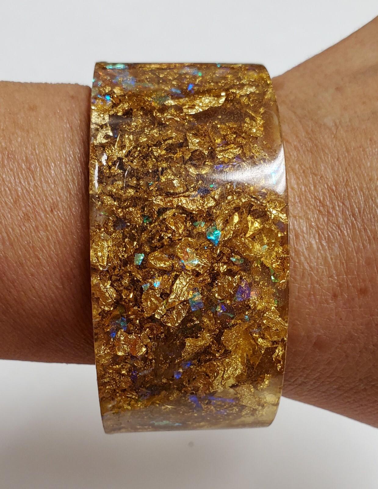 Large Gold Leaf Resin Cuff Statement Bracelet - image 1