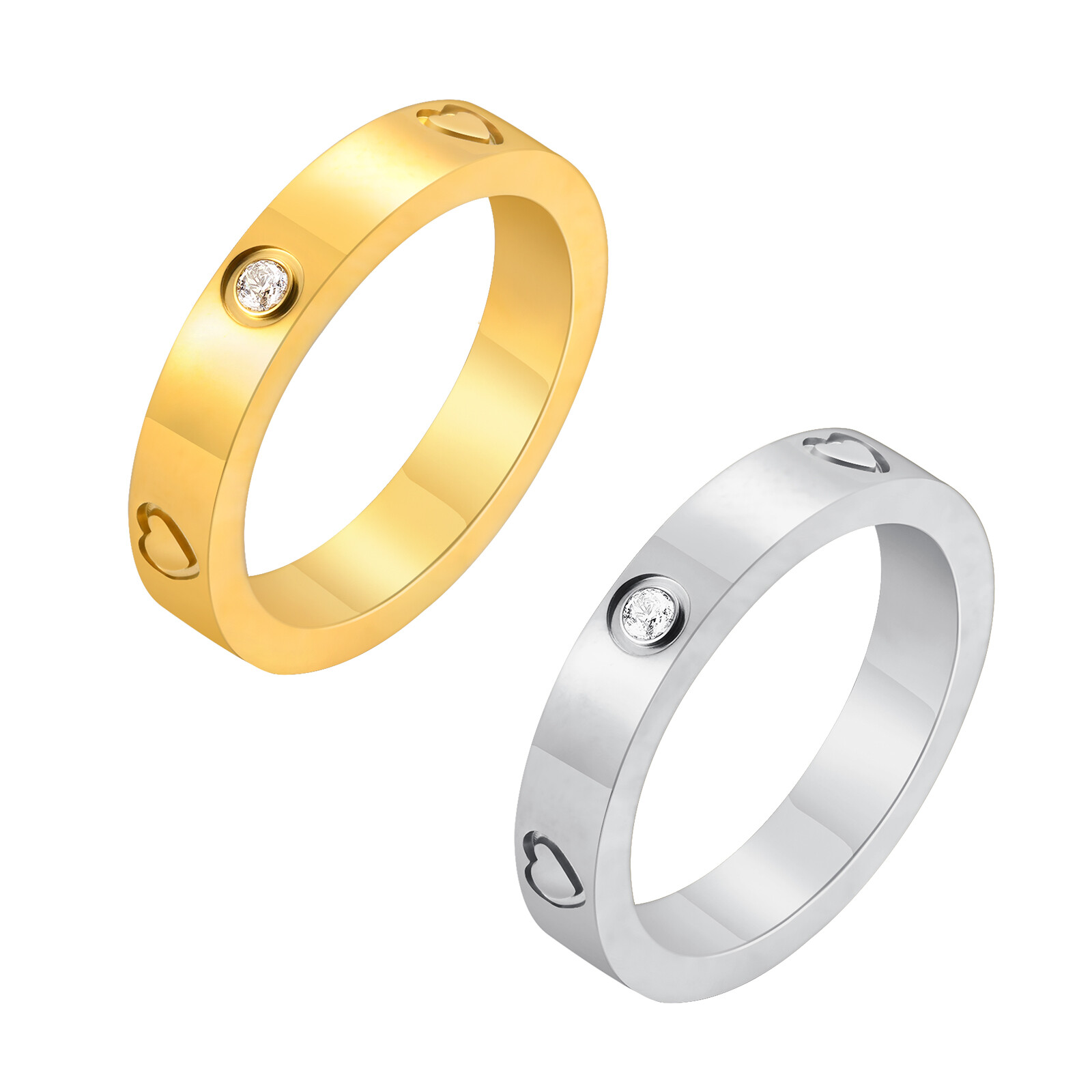 Gold Heart CZ Wedding Band for Women - Stainless Steel Ring  -image