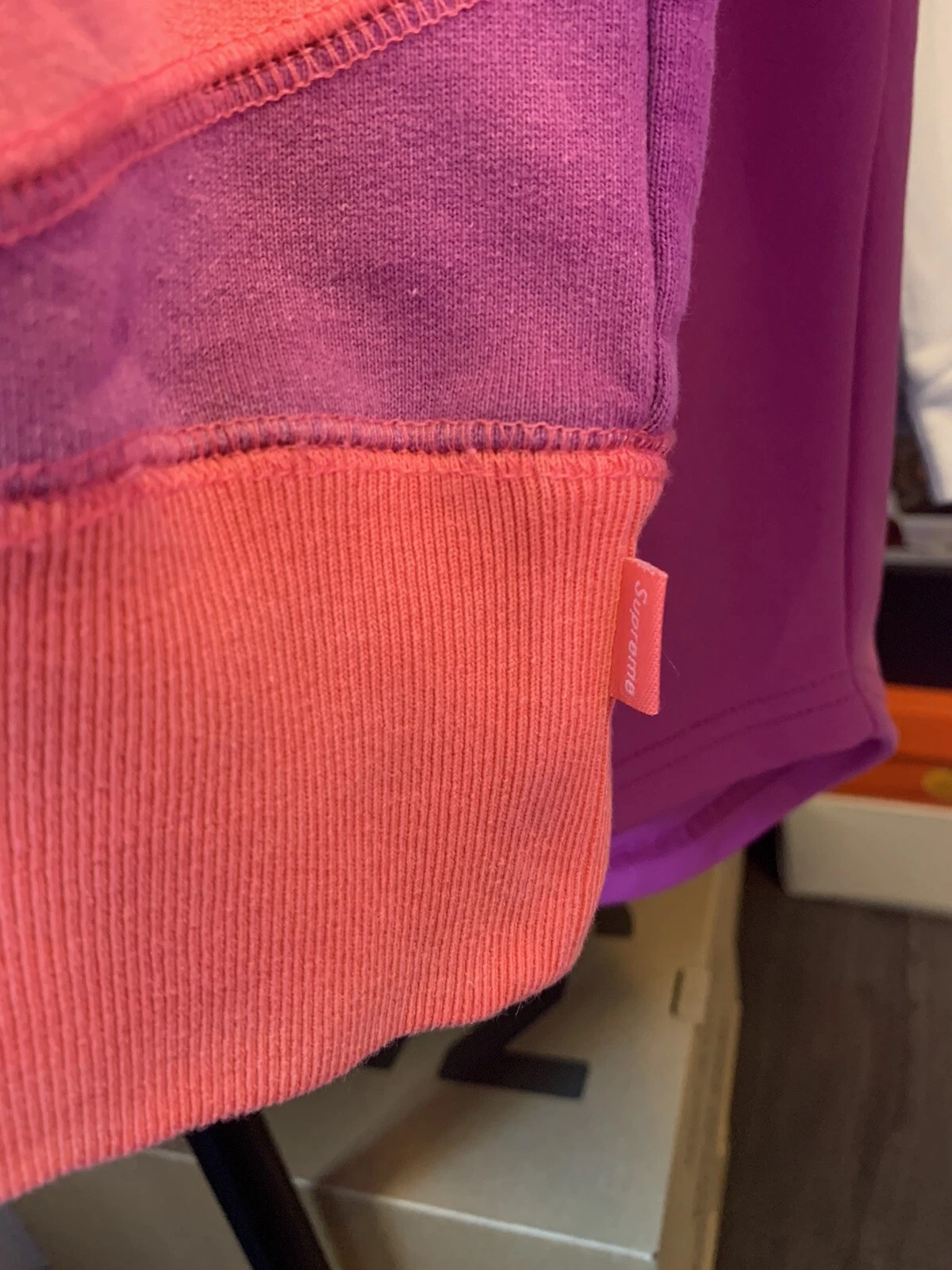 Felpa con cappuccio Supreme Patchwork corallo brillante piccola