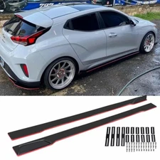 For Hyundai Veloster Side Skirts Extension Rocker Panel Glossy Black Red Line