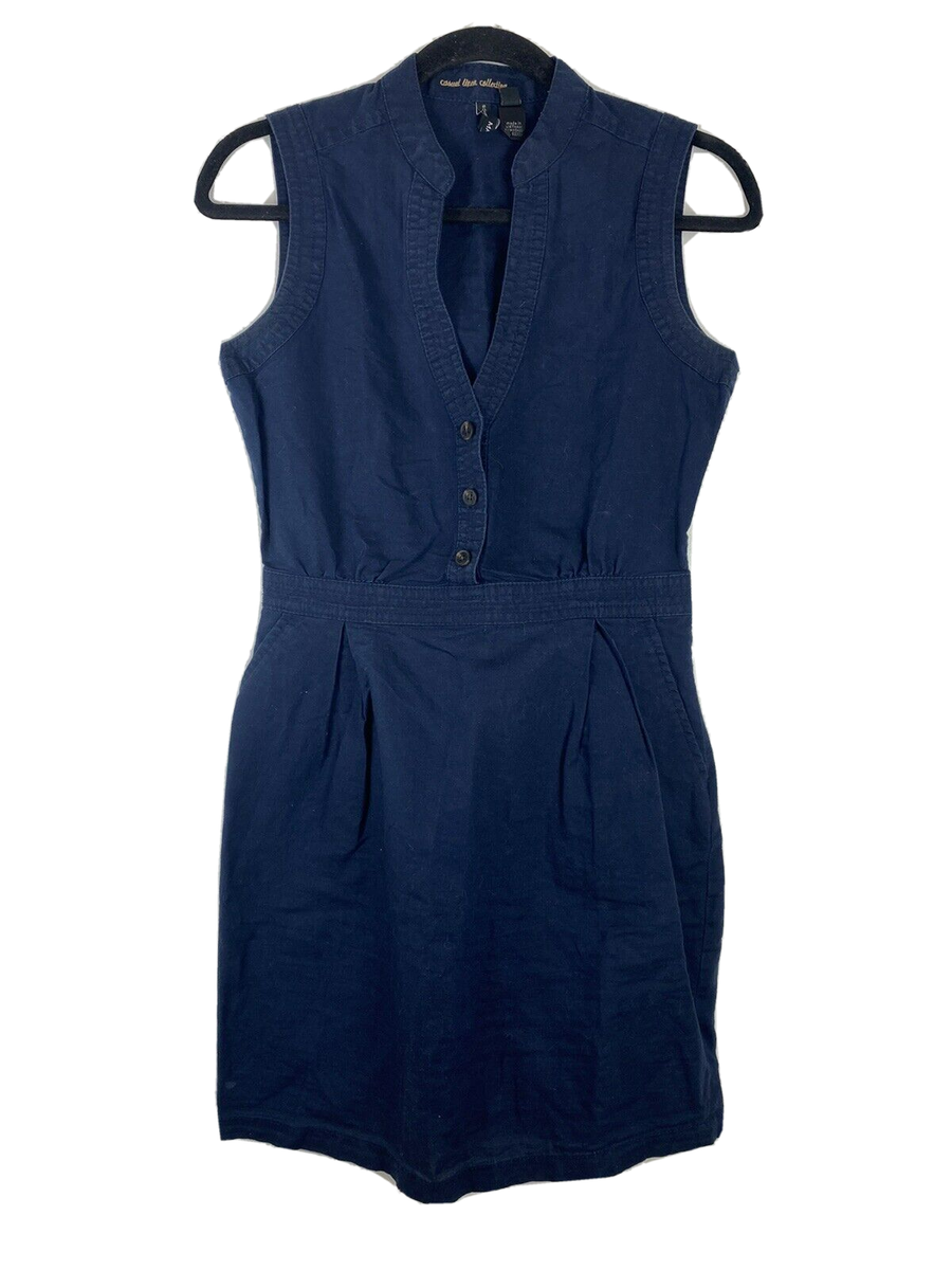 Mango Dress Casual Linen Collection Navy Blue Sleeveless Women's Size XS |  eBay