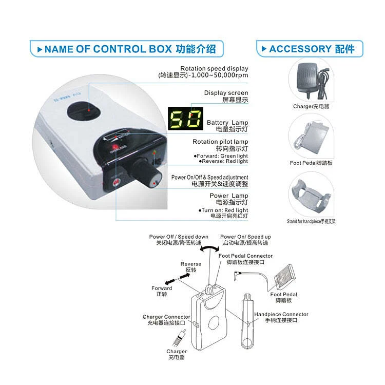Mini micro motor portátil sin escobillas para laboratorio dental/clínica tipo E batería incorporada Foto 2 de 4