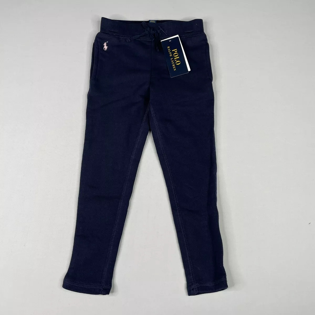 Polo Ralph Lauren Girls 4T Navy Sweatpants Skinny Leg, Pink Small Horse