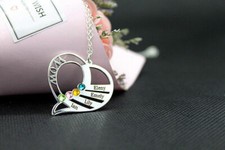 Collana Cuore Personalizzata Argento Sterling 925 Personalizzata 1-6 Nomi Pietra Nascita Regalo