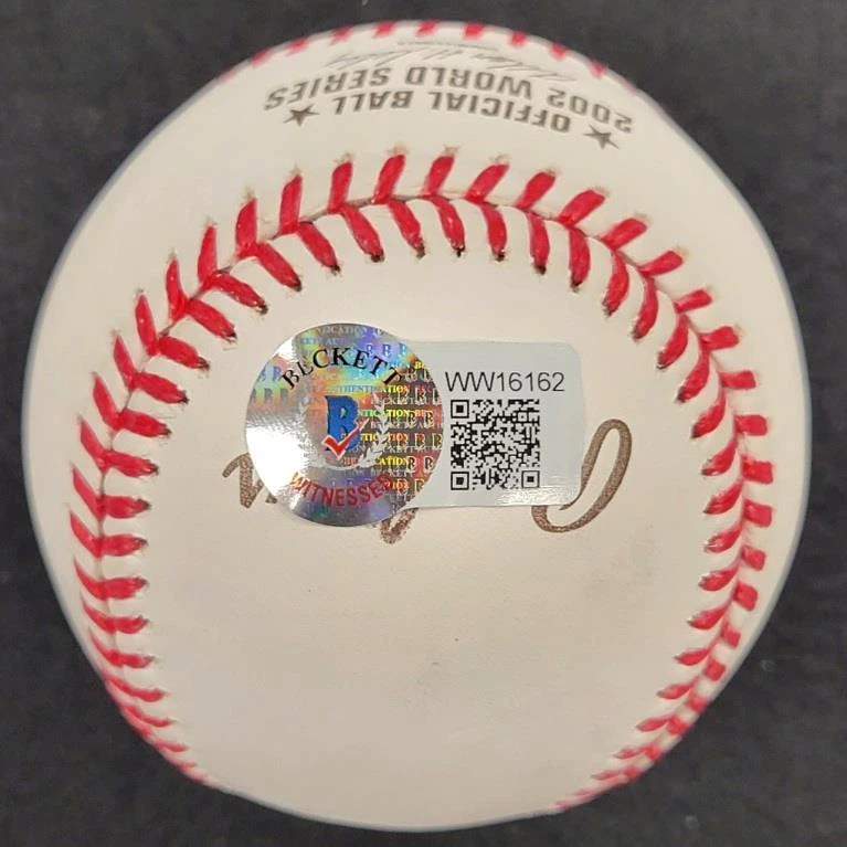 Troy Percival Firmado "Final Out" 2002 Serie Mundial Béisbol Automático BAS Beckett Foto 3 de 4