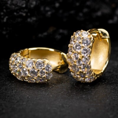 Mosaic Set Yellow Gold Plated 925 Sterling Silver Cz Hoop Earrings