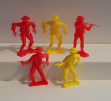 TIM MEE vintage LOT of 5 red yellow 3" COWBOYS in 3 different poses 1970's