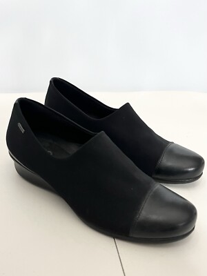 Ecco Rise Goretex Black Leather and Stretch Fabric Comfort Loafer Flats Size 40