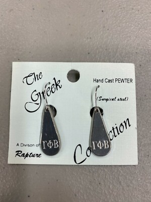 Gamma Phi Beta Dangle Pewter Tear Drop Earrings Ear Rings NOS, RETIRED
