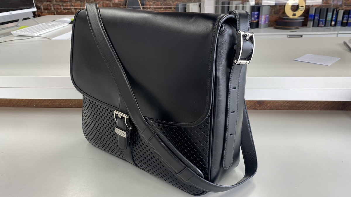 MONTBLANC NORTH SOUTH BLACK CALFSKIN MESSENGER BAG BRIEFCASE 100