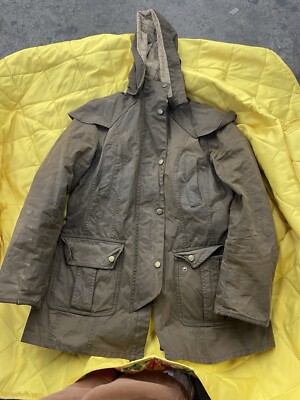 Vintage Barbour Durham Waxed Hooded Olive Jacket Men's 6 H40