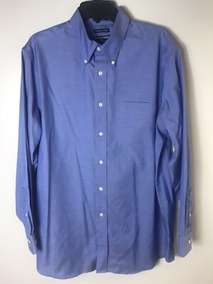 Saddlebred Button Down Shirt Men 16 1/2 34/35 Blue Coolest Comfort Collared