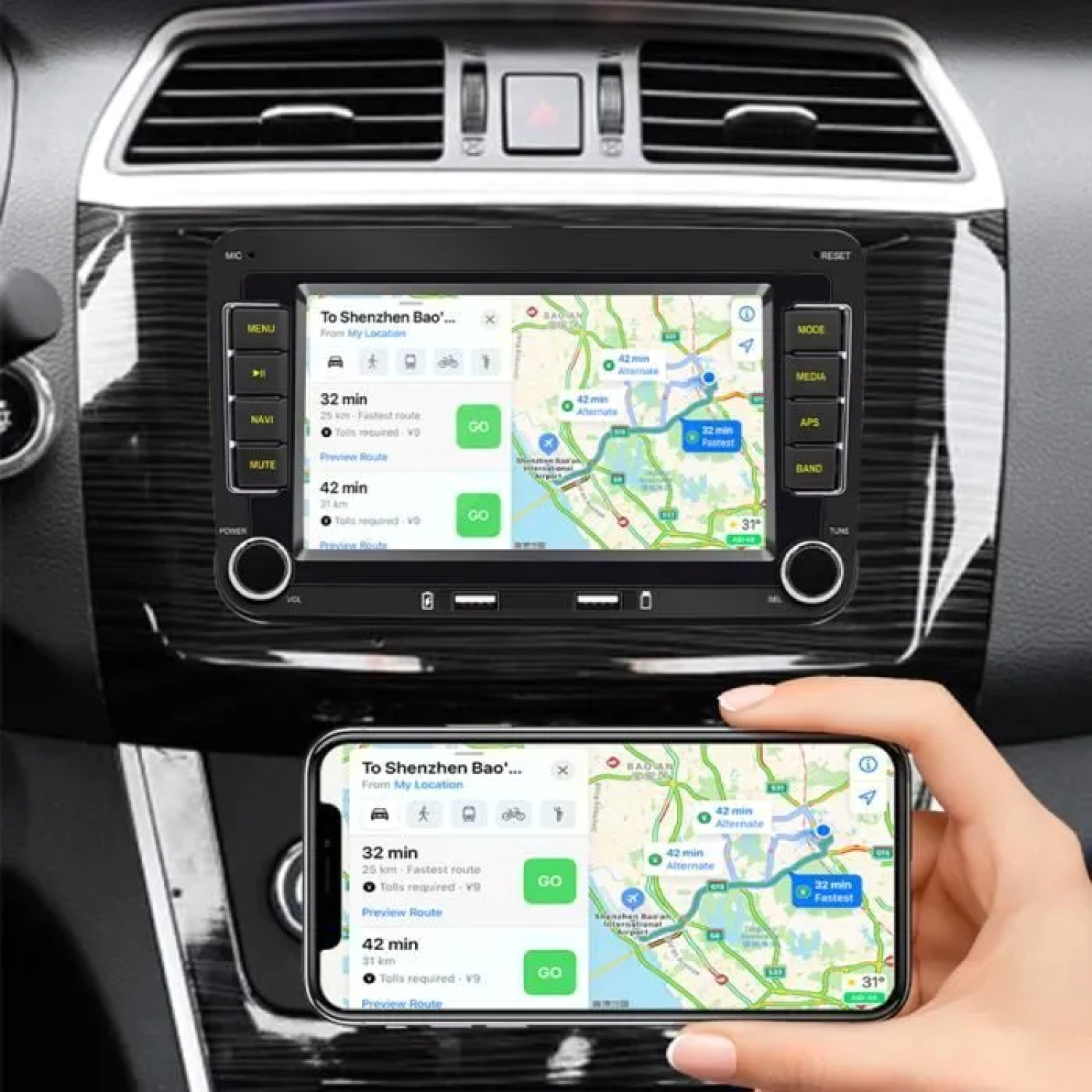 Autoradio Android 10.1 avec WiFi et Bluetooth pour caméra VW 7"
