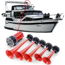 5 Klang Bootsfanfare General Lee Melodie Hupe mit Kompressor Rot 118dB 12 Volt