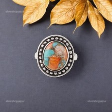 Oval Cut Natural Spiny Oyster Anniversary Cocktail Wife Ring Jewelry 925 Silver