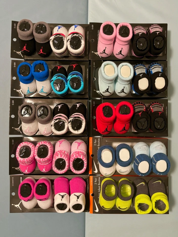 New NIKE Jordan Baby Socks Booties 2 Pair 0-6 Months Red Pink Blue Green U Pick