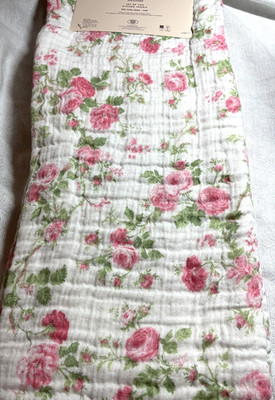 LAURA ASHLEY KITCHEN TOWELS (2) BELINDA PINK FLOWERS COTTON GAUZE 18 X 28 NIP