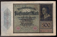 1922 Germany  500 Mark Banknote  Pic# 73