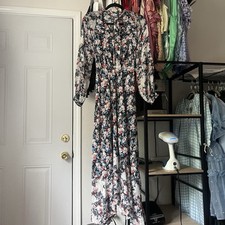 NWT RIXO black Floral Silk Blend Long Sleeve Maxi Dress