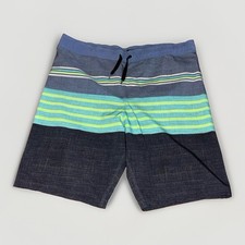 Hurley Youth Boys 10/12 Blue Green Navy Striped Board Shorts Swim Trunks Surf