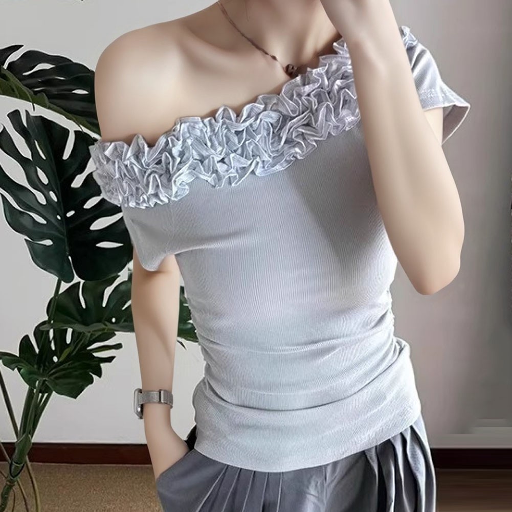 Stylisches Kurzarm Blumen T-Shirt für Damen Schulterfrei Sommer Mode