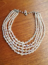 Vintage Aurora Borealis Faceted Crystal 5 Strand Choker Necklace Statement