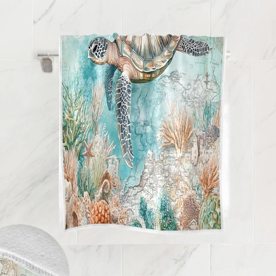 Juego de toallas de mano costeras pulpo tortuga marina - decoración náutica de cocina y baño 16 Foto 3 de 4