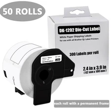 50Rolls 62mmx100mm DK-1202 Paper Shipping 300 Labels  for Brother QL Printer