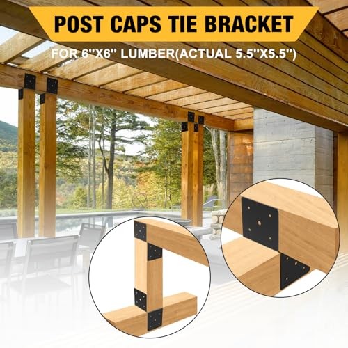 4 Pcs Deck Post Caps Tie Brackets,6''x6'' (Ineer Size 5.6"x 5.6") Post 6X6 - Picture 3 of 8