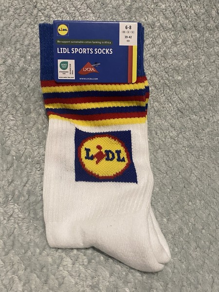 Calcetines deportivos Lidl Reino Unido talla 6-8, blancos, azules, amarillos a rayas unisex