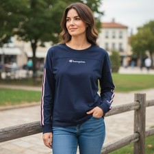 Champion Womens Small Navy Blue Heritage Long Sleeve T Shirt Tee Size S