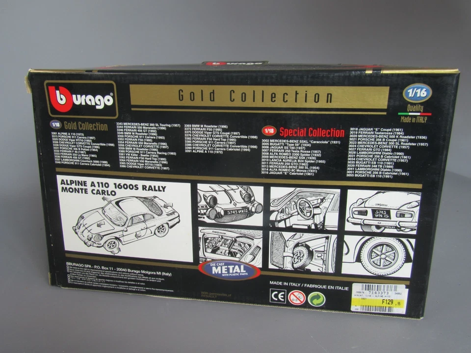 C458 Burago 3301 Scatola Vuoto 1:16 per Alpine A110 1600S Rally Installa Carlo - Immagine 4 di 4