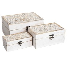 3 Piece Tree of Life Carved Wooden Keepsake Boxes with Lids, Decorative Stora...