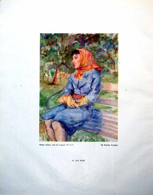 Antiker alter Druck im Park Stanley Grayson Lady Bank Molly Portrait 1946