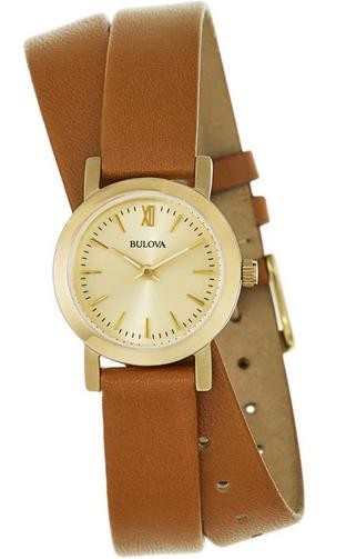 Bulova Women's Analog Round Brown Genuine Leather Gold Tone Quartz Fashion Watch