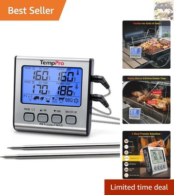 High-Accuracy Dual Probe Cooking Thermometer with Alarm & Easy Storage Design