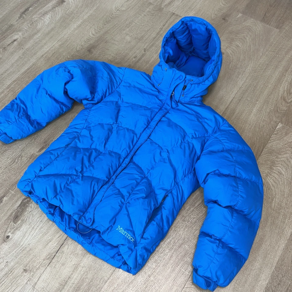 Marmot Women's 650 Fill Down Parka Puffer Jacket Hooded Blue Full Zip Sz Small - Image 2 of 4