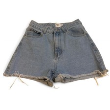 Princess Polly High Waisted Denim Shorts Light Wash Frayed Hem Blue Womens Sz 4