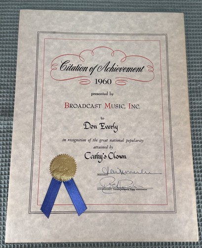 The Everly Brothers Don Everly 1960 Cathy’s Clown BMI Award - Bild 6 von 8