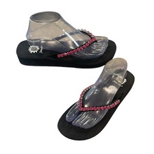 Yellow Box Rhinestone Leather Strap Back Hot Pink Comfort Flip Flops Size 10