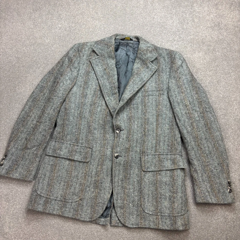 Harris Tweed Jacket Adult 42R Grey Country Hunting Outdoors Weave Blazer Men* - Image 2 of 4