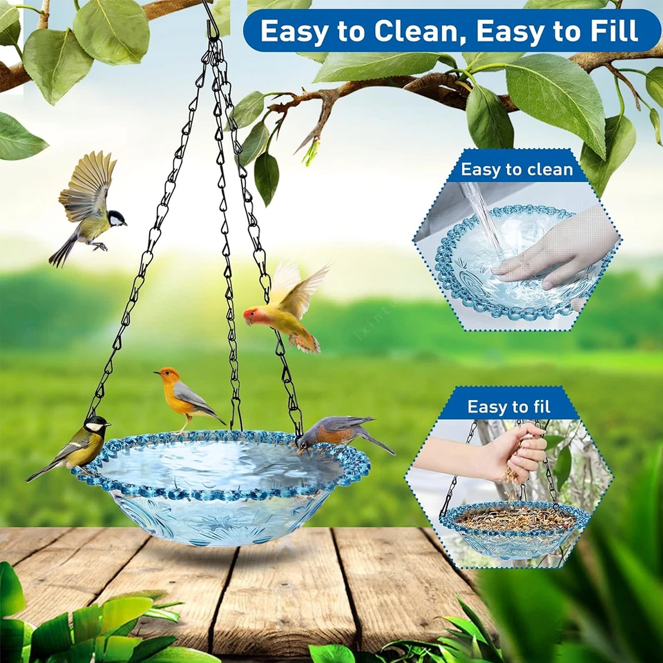 Paquete de 2 baños colgantes para pájaros comederos para pájaros azules para exteriores cuenco de agua fácil de limpiar Foto 2 de 4
